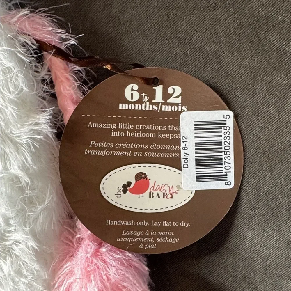 Daisy Baby Girls Infant White & Pink Feather Yarn Poodle Hat 6-12 months NEW
